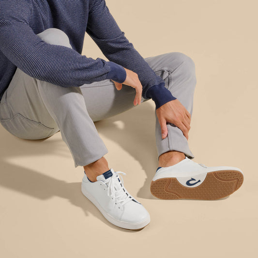 OluKai Men | Lae‘ahi Lī ‘Ili Men's Sneakers - Bright White / Trench Blue