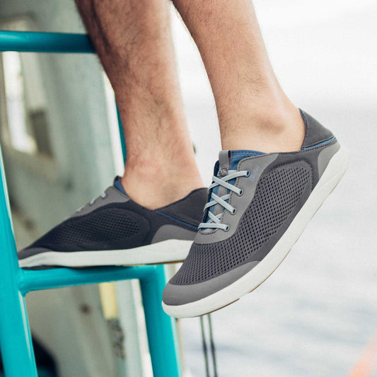 OluKai Men | Moku Pae Men's Boat Shoes - Pavement / Vintage Blue