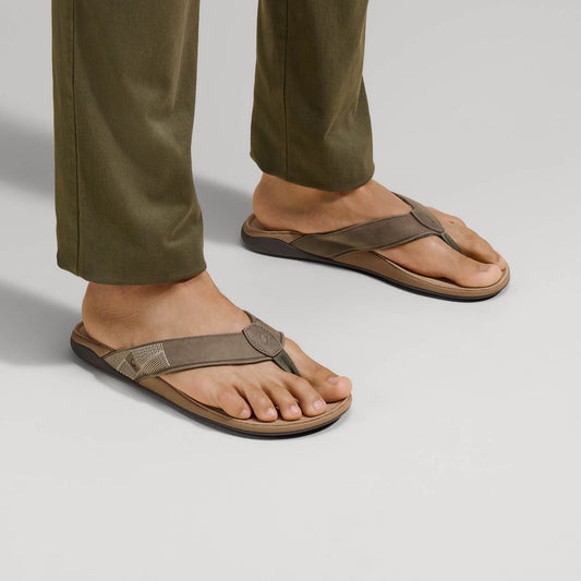 OluKai Men | Tuahine Men's Waterproof Leather Beach Sandals - Hunter