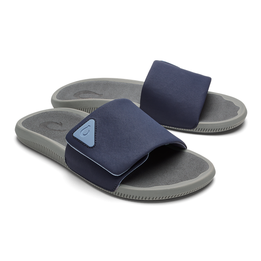 OluKai Men|New Arrivals | Ulele Slide - Blue Depth / Charcoal