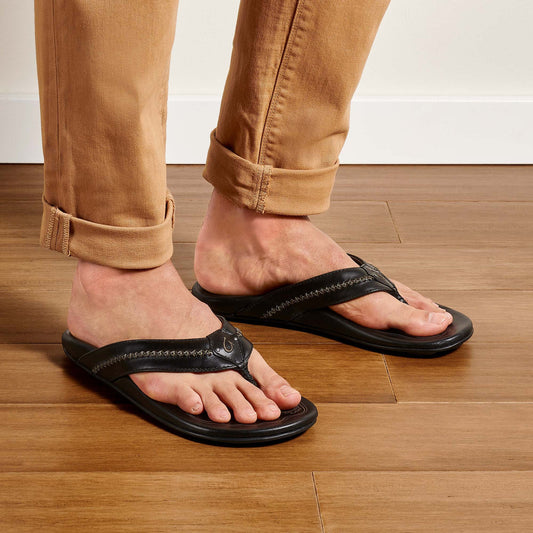 OluKai Men | OluKai Mea Ola - Black | Men's Leather Beach Sandals