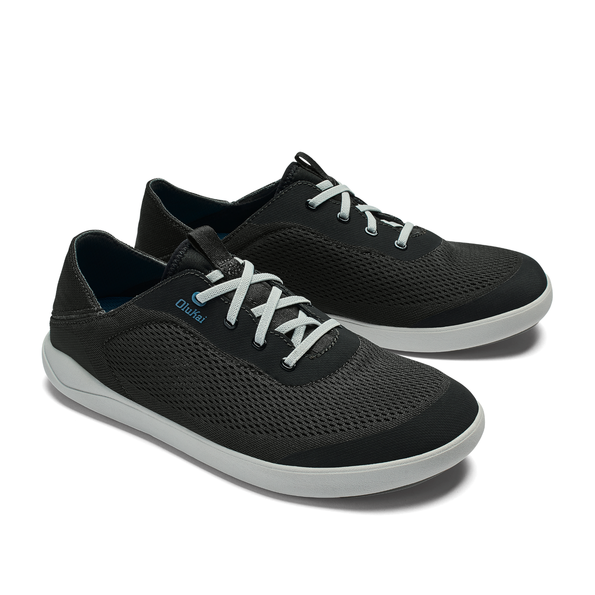 OluKai Men | Moku Pae Men's Boat Shoes - Black / Blue Coral