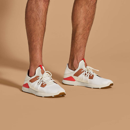 OluKai Men | Mio Lī Men's Athletic Shoes - Bright White / Red Lava
