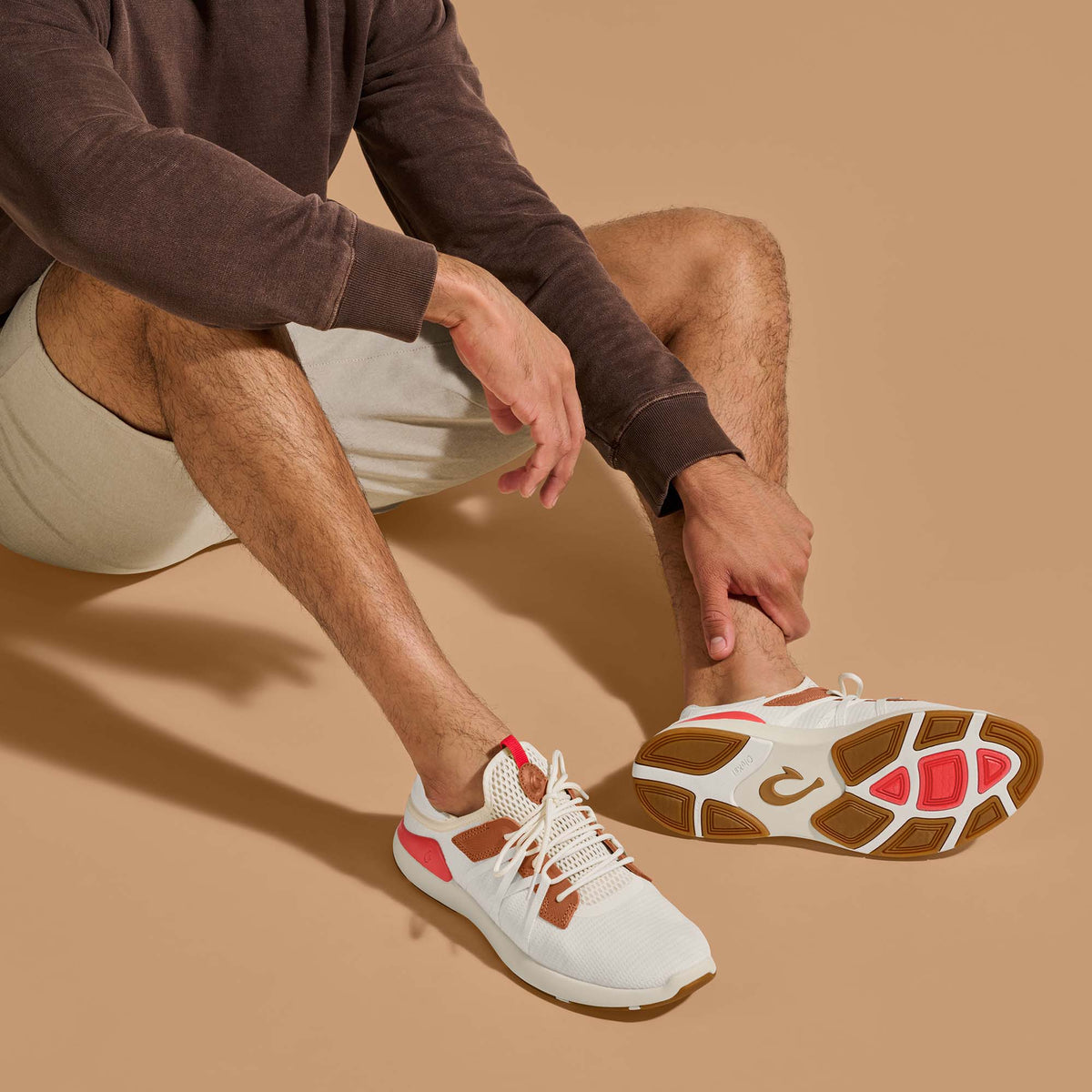 OluKai Men | Mio Lī Men's Athletic Shoes - Bright White / Red Lava