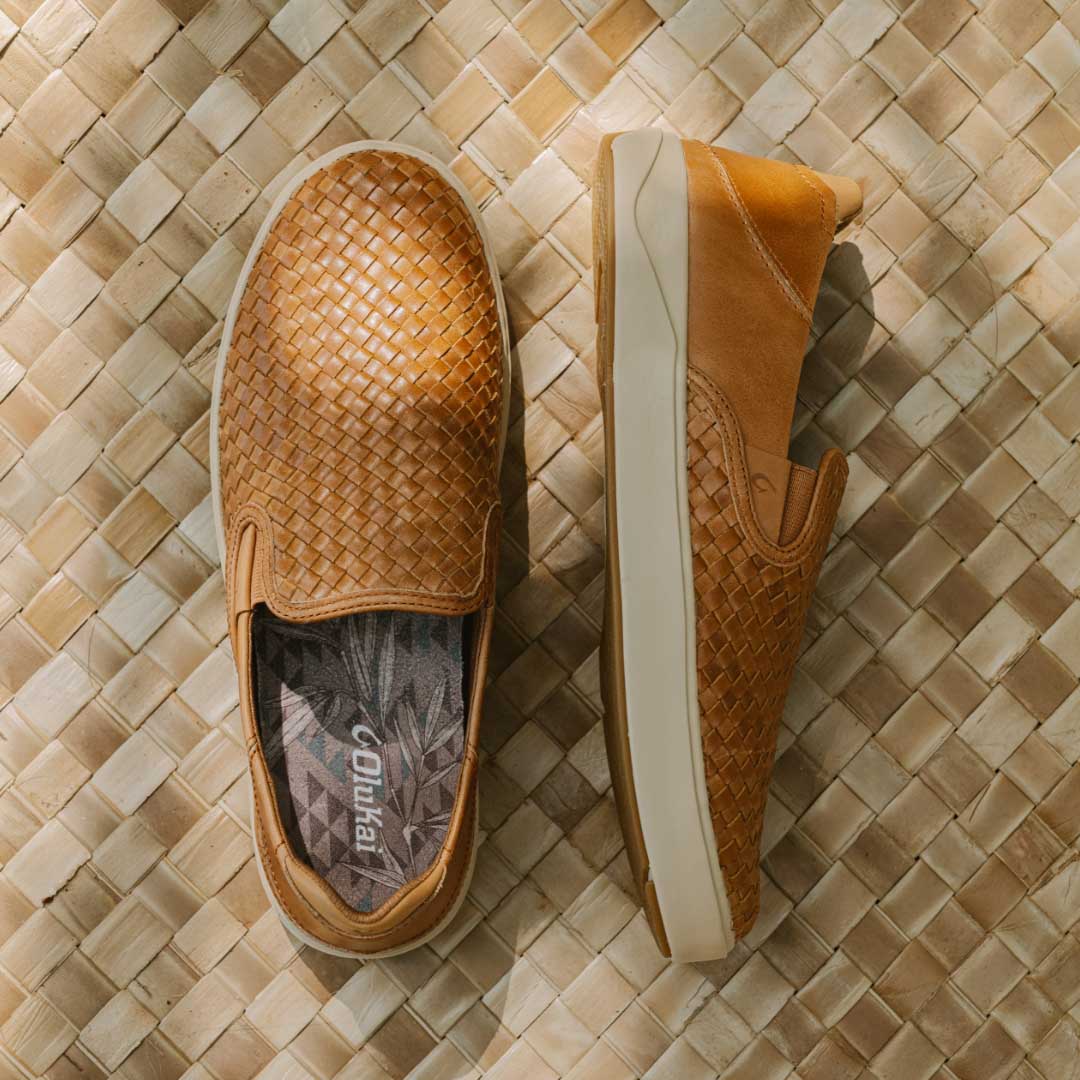 OluKai Men | Lae‘ahi Lauhala Men's Leather Slip-On Sneakers - Fox