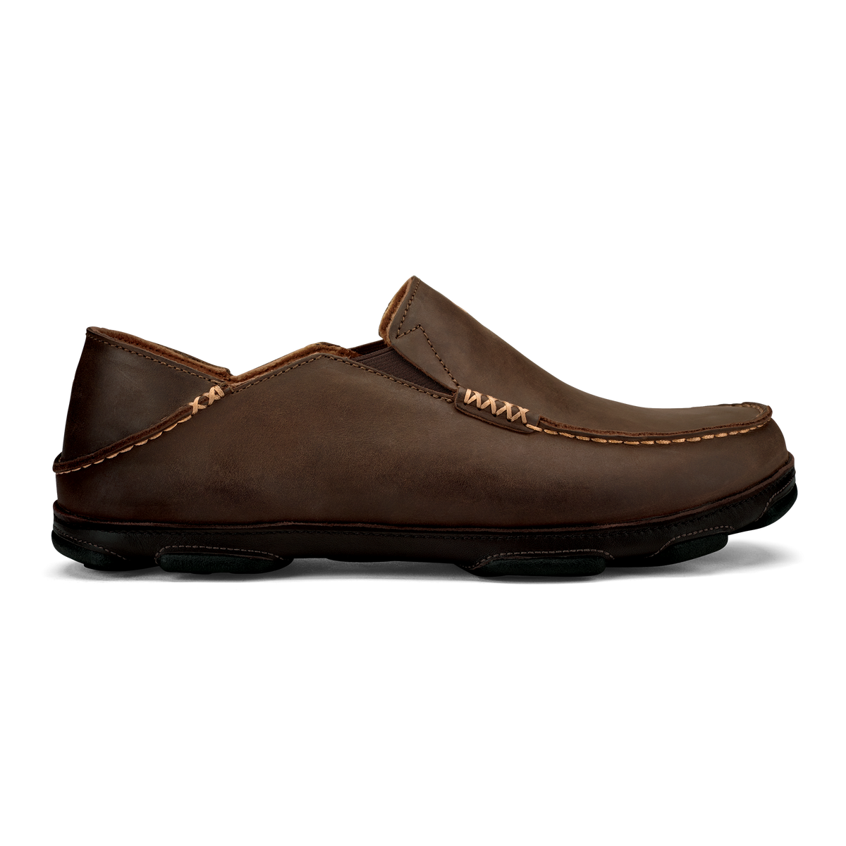 OluKai Men | Moloā Men's Leather Slip On Shoes - Dark Wood / Dark Java