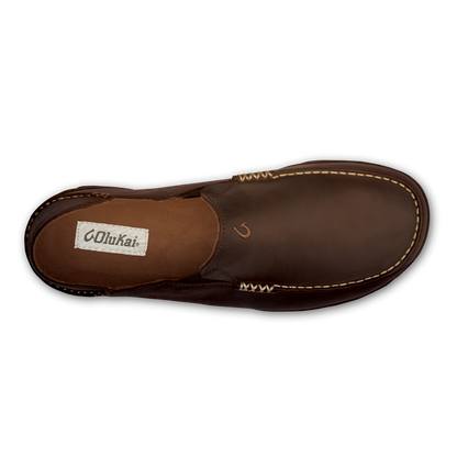 OluKai Men | Moloā Men's Leather Slip On Shoes - Dark Wood / Dark Java