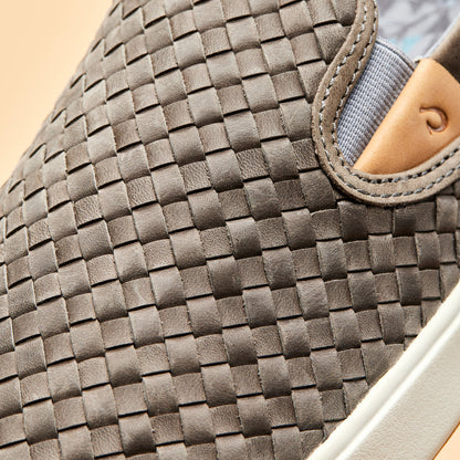OluKai Men | Lae‘ahi Lauhala Men's Leather Slip-On Sneakers - Ash