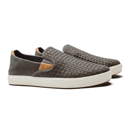 OluKai Men | Lae‘ahi Lauhala Men's Leather Slip-On Sneakers - Ash