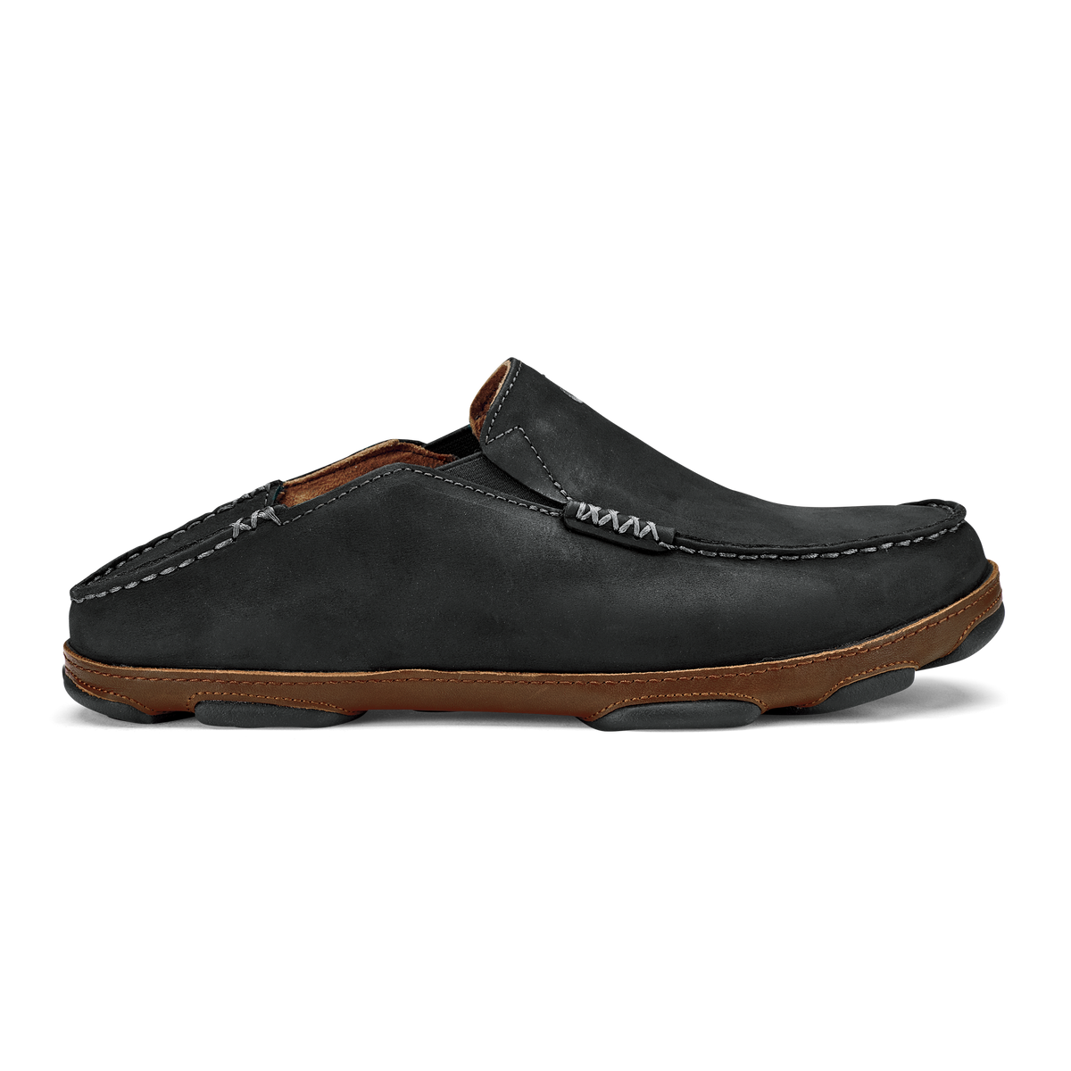 OluKai Men | Moloā Men's Leather Slip On Shoes - Black / Toffee