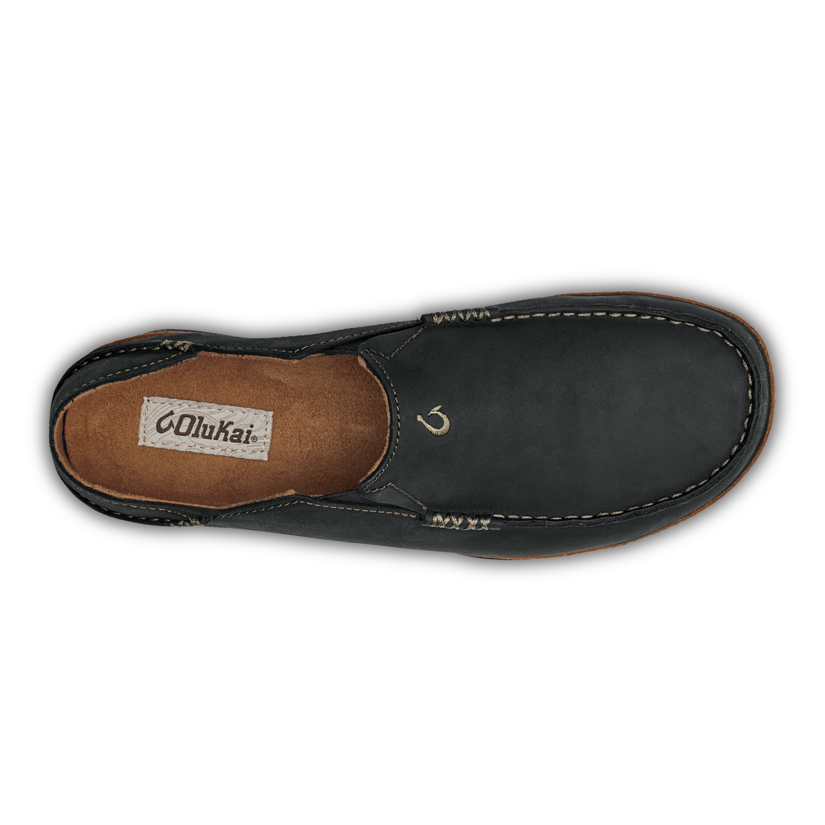 OluKai Men | Moloā Men's Leather Slip On Shoes - Black / Toffee
