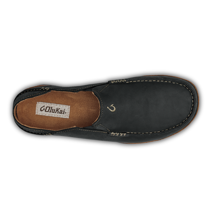 OluKai Men | Moloā Men's Leather Slip On Shoes - Black / Toffee