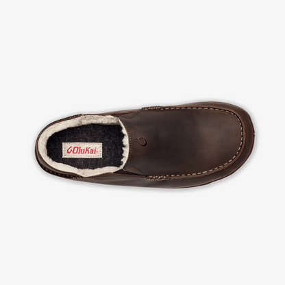 OluKai Men | Moloā Men's Nubuck Leather Slippers - Dark Wood