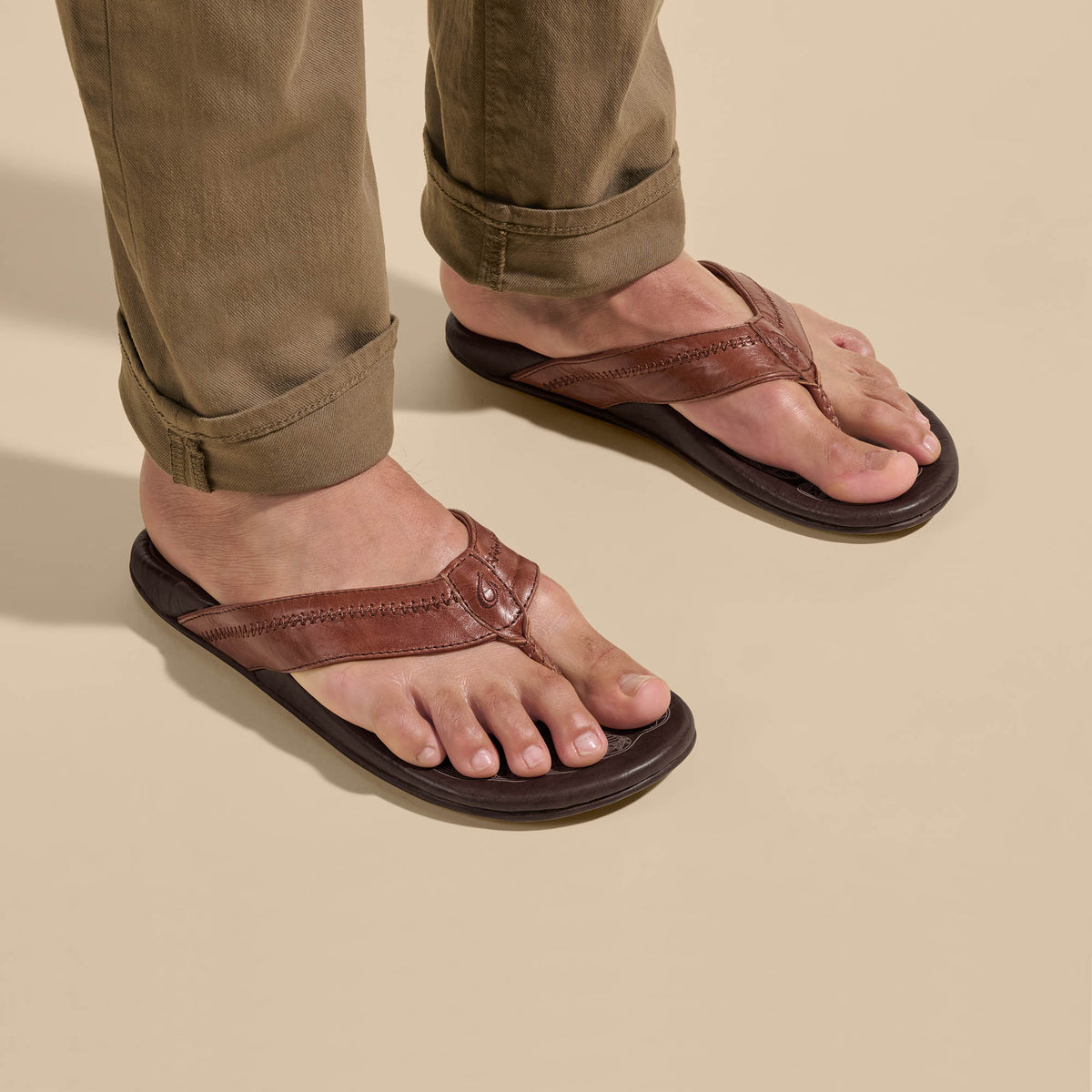OluKai Men | Hiapo - Rum / Dark Wood Men’s Leather Beach Sandals