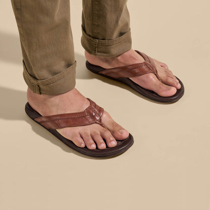 OluKai Men | Hiapo - Rum / Dark Wood Men’s Leather Beach Sandals