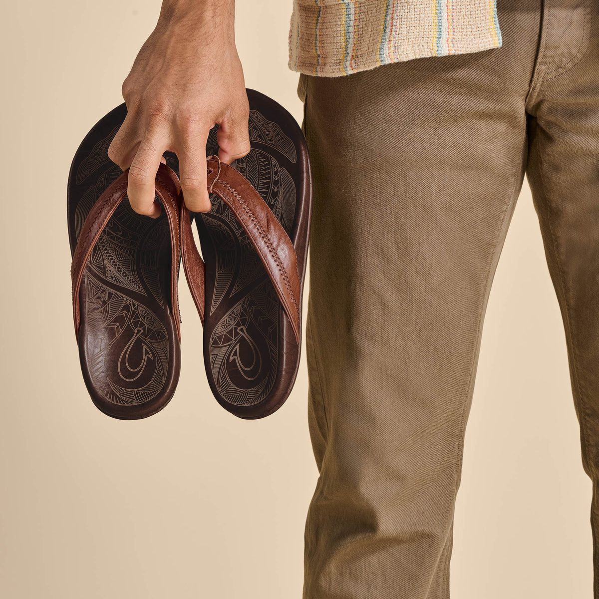 OluKai Men | Hiapo - Rum / Dark Wood Men’s Leather Beach Sandals
