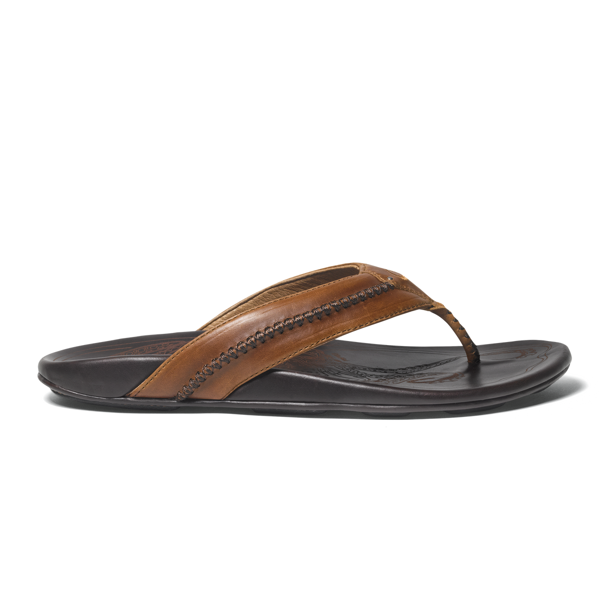 OluKai Men | Mea Ola Men's Leather Sandals - Tan / Dark Java