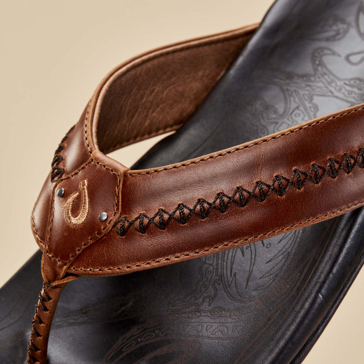OluKai Men | Mea Ola Men's Leather Sandals - Tan / Dark Java