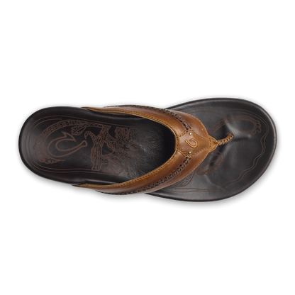 OluKai Men | Mea Ola Men's Leather Sandals - Tan / Dark Java