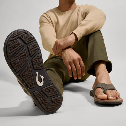 OluKai Men | Tuahine Men's Waterproof Leather Beach Sandals - Hunter