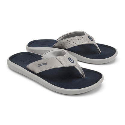OluKai Men | Pili Men’s Waterproof Leather Sandals - Ash / Mood Indigo