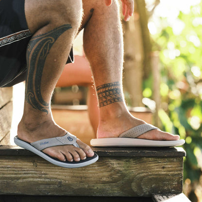 OluKai Men | Pili Men’s Waterproof Leather Sandals - Ash / Mood Indigo