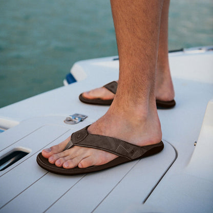 OluKai Men | Tuahine Men's Waterproof Leather Beach Sandals - Dark Wood