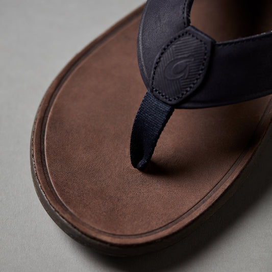 OluKai Men | Tuahine Men's Waterproof Leather Beach Sandals - Trench Blue