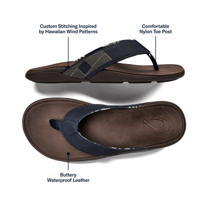OluKai Men | Tuahine Men's Waterproof Leather Beach Sandals - Trench Blue
