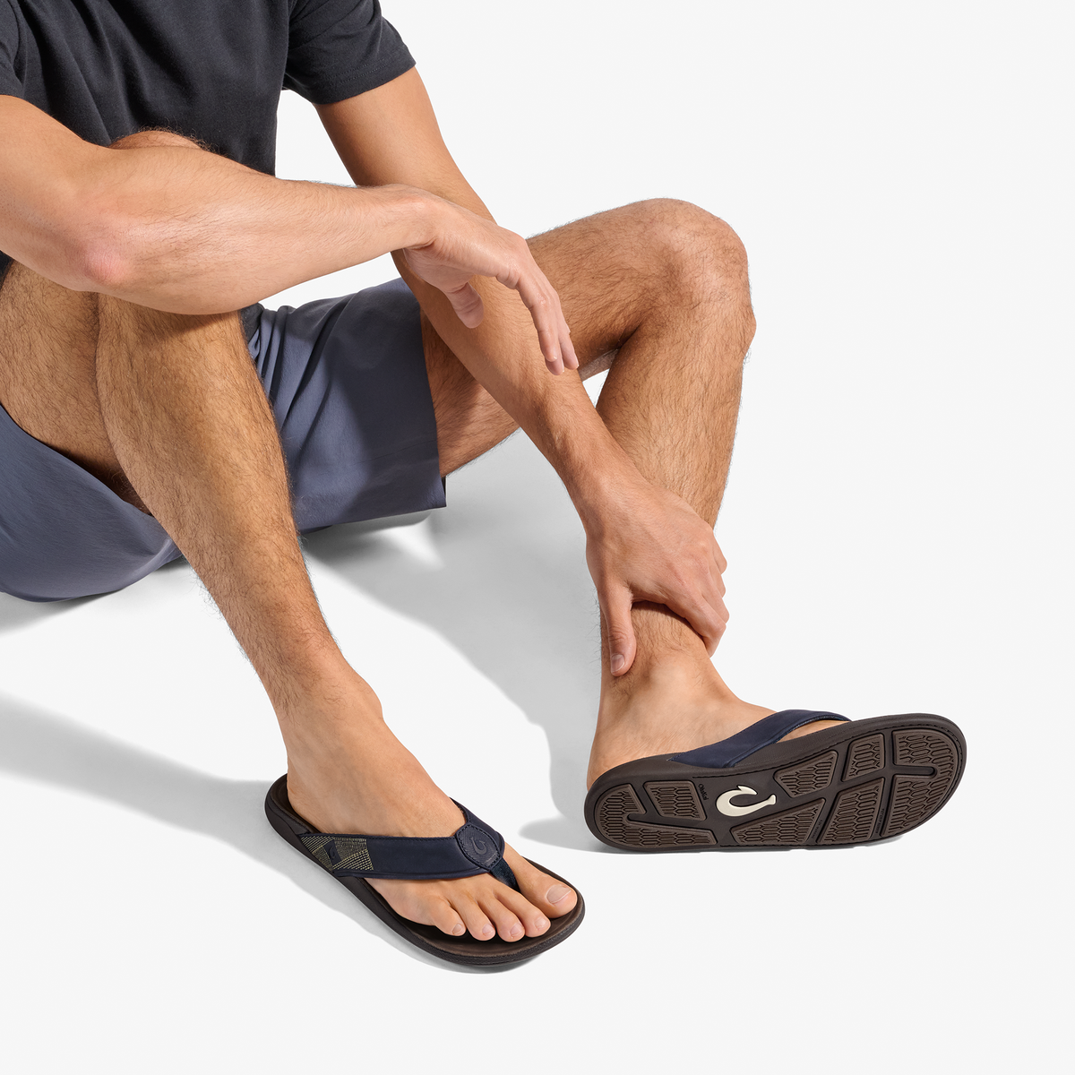OluKai Men | Tuahine Men's Waterproof Leather Beach Sandals - Trench Blue