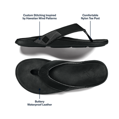 OluKai Men | Tuahine Men's Waterproof Leather Beach Sandals - Black