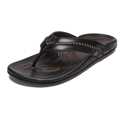OluKai Men | OluKai Mea Ola - Black | Men's Leather Beach Sandals