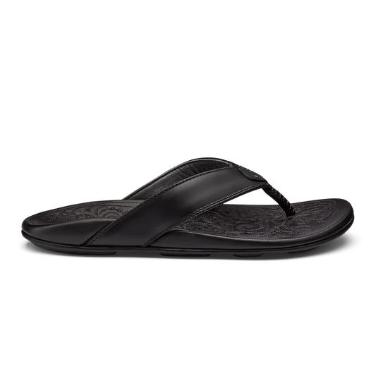 OluKai Men | Mekila Men's Full-Grain Leather Beach Sandals - Black