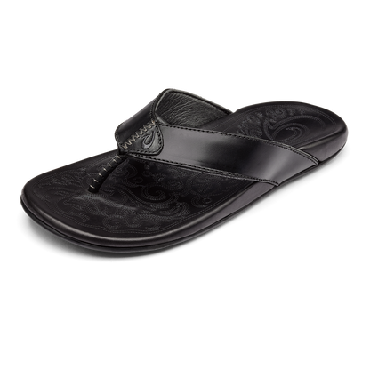 OluKai Men | Mekila Men's Full-Grain Leather Beach Sandals - Black