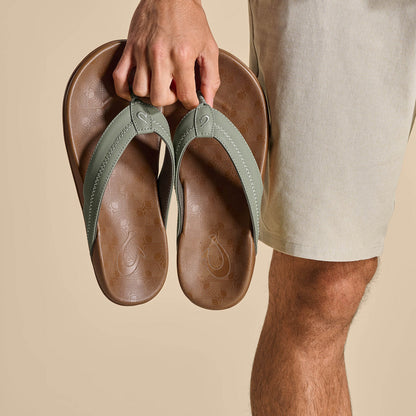 OluKai Men | Hiapo - Odyssey Grey / Sahara Men’s Leather Beach Sandals