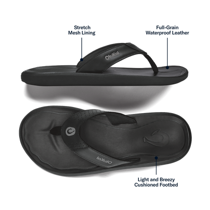 OluKai Men | Pili Men’s Waterproof Leather Sandals - Lava Rock