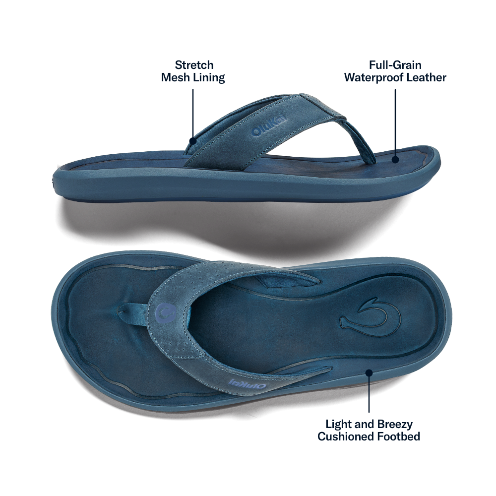 OluKai Men | Pili Men’s Waterproof Leather Sandals - Blue Fog / Coastal Blue