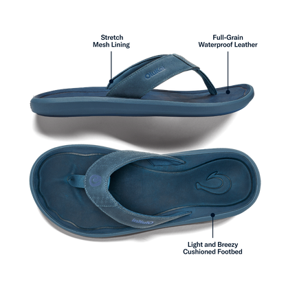 OluKai Men | Pili Men’s Waterproof Leather Sandals - Blue Fog / Coastal Blue