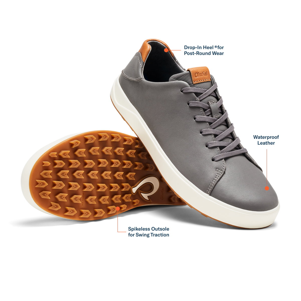 OluKai Men | Wai‘alae Men’s Waterproof Leather Golf Shoes - Stone