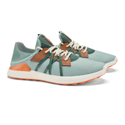 OluKai Men | Manele Men’s Breathable Golf Shoes - Pale Moss / Molten Orange
