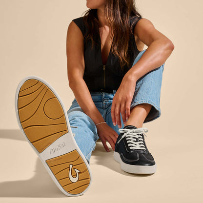 OluKai Women | Hā‘upu Women’s Leather Sneakers - Onyx
