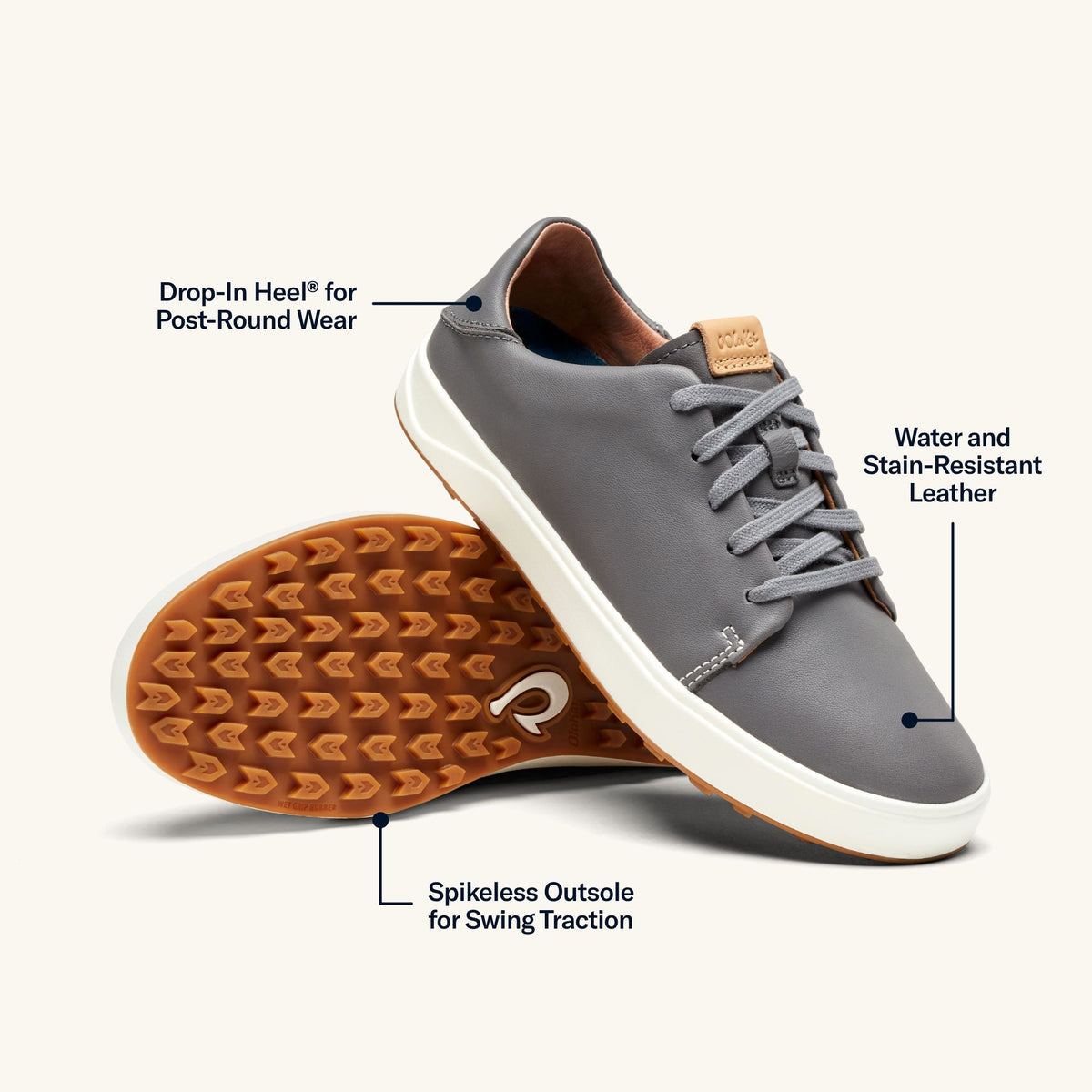 OluKai Women | Wailea Women’s Waterproof Leather Golf Shoes - Stone